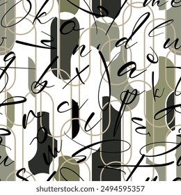 letters on black background with seamless pattern.