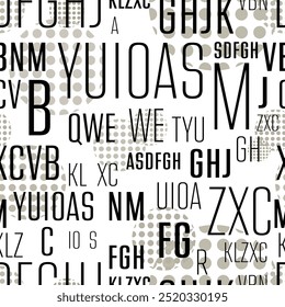 letters on black background with seamless pattern.