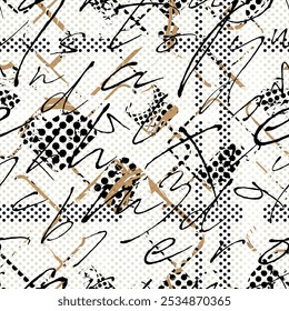 letters on black background with seamless pattern.