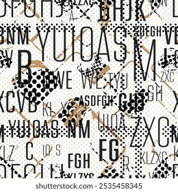 Letras sobre fondo negro con patrón sin fisuras.