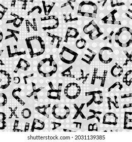letters on gray background with seamless pattern.