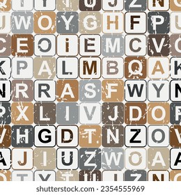letters on gray background with seamless pattern.