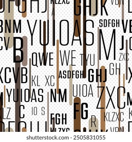 letters on gray background with seamless pattern.