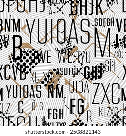 letters on gray background with seamless pattern.