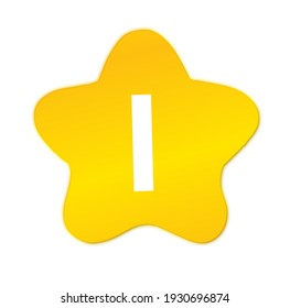 Letters I on Star in cartoon style. Hand drawn Alphabet design elements for cards, education, flyer, banners, coffee shop, food court. Kids abc isolated vector illustration