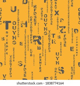 letters on yellow background with seamless pattern.