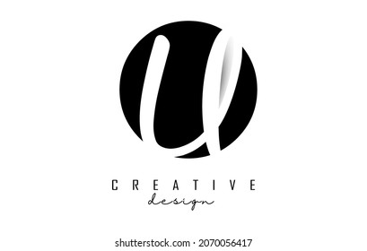 Letters OU logo with a minimalist design. Letters O and U with geometric and handwritten typography. Creative Vector Illustration with letters.