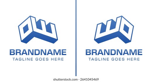 Letters OW or WO 3D Monogram Logo, symbolizes strength, dynamism, and technology