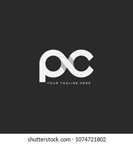 Letters P C, P & C Company logo icon in grey and white colour vector element.