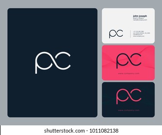 Letters P C, P & C joint logo icon with business card vector template.
