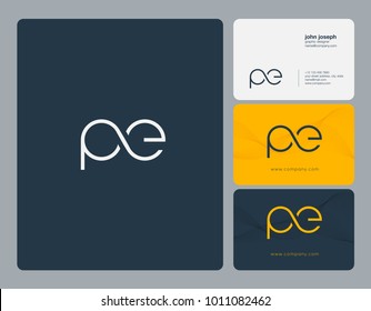 Letters P E, P & E joint logo icon with business card vector template.
