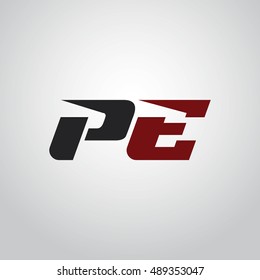 The letters P and E logo automotive black and red colored