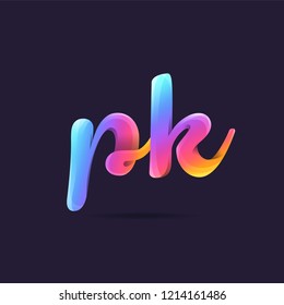 Letters P & K 3D logo, multi colour gradient letters icon vector template.
