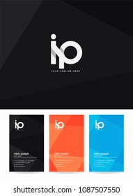 Letters I P logo, emblem or icon with business card vector template.