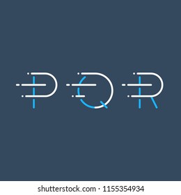 Letters P, Q, R in motion, fast services concept logo elements, delivery and transport icons, mono line vector
