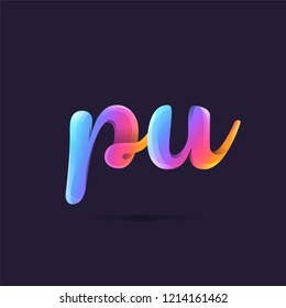 Letters P & U 3D logo, multi colour gradient letters icon vector template.
