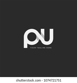 Letters P U, P & U Company logo icon in grey and white colour vector element.