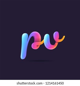 Letters P & V 3D logo, multi colour gradient letters icon vector template.
