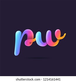 Letters P & W 3D logo, multi colour gradient letters icon vector template.
