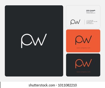 Letters P W, P & W joint logo icon with business card vector template.
