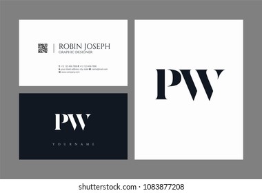 Letters P W, P & W joint logo icon with business card vector template.