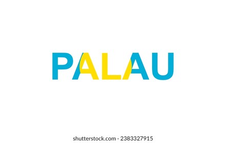 Letters Palau in the style of the country flag. Palau word in national flag style. Vector illustration.