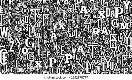 Letters in pattern background. Seamless texture code of different letters