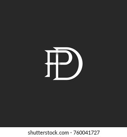 Letters PD logo monogram initials linear black and white, overlapping two linked letters P and D wedding invitation DP emblem retro design.