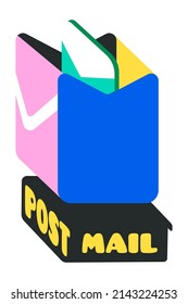 Letters in postal box, post mail, correspondence and letters. Message and news, mailing documents and delivering. Sending and receiving in letterbox. Subscription and service, vector in flat style