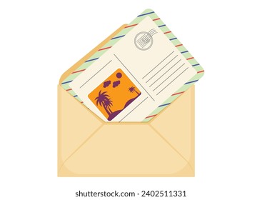 Letters and postcards clipart vector flat design. Summer travel postcard