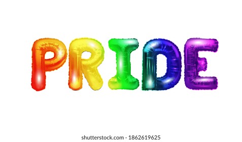 'Letters Of Pride' Six Colour Rainbow Typeface Intended To Celebrate Diversity. Designed for Striking Headlines and Statements. Vector Illustration.Realistic 3D gold balls