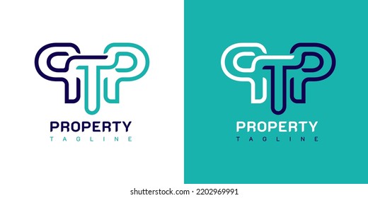 Letters PTP PPT TPP Logo. On blue, cyan, and white black colors. Premium and luxury emblem vector template