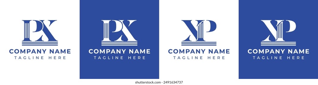 Buchstaben PX und XP Säulen-Logo-Set, geeignet für Unternehmen mit PX und XP bezogen auf Säule