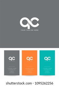 Letters Q & C logo, emblem or icon with business card vector template.
