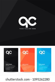 Letters Q & C logo, emblem or icon with business card vector template.
