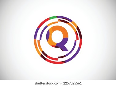 Letters Q with circle frames low poly art style. English alphabet, vector illustration