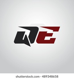 The letters Q and E logo automotive black and red colored