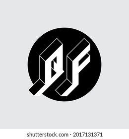 Buchstaben Q und F - Monogramm oder Logo. Dreidimensionale Buchstaben. QF - 2-Buchstaben-Code. Isometrische 3D-Schriftart für Design.
