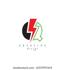 letters Q with flash logo, Lightning Thunder Letter Logo Design Q, Flash logotype, initial Q power logo design symbol vector template