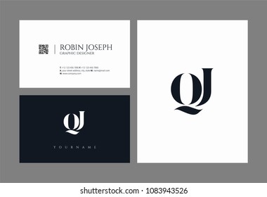 Letters Q & J joint logo icon with business card vector template.