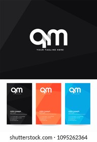 Letters Q & M logo, emblem or icon with business card vector template.

