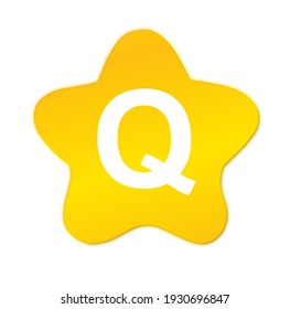Letters Q on Star in cartoon style. Hand drawn Alphabet design elements for cards, education, flyer, banners, coffee shop, food court. Kids abc isolated vector illustration