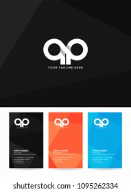 Letters Q & P logo, emblem or icon with business card vector template.
