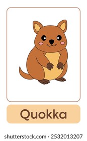 Letras Q é para Quokka. Animal Flashcard printable aprender letras Alfabeto abc Inglês para crianças educação e atividade de jogo. Planilhas de jardim de infância e pré-escola imprimíveis para crianças.