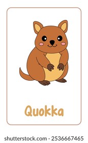 Letras Q é para Quokka. Animal Flashcard printable aprender letras Alfabeto abc Inglês para crianças educação e atividade de jogo. Planilhas de jardim de infância e pré-escola imprimíveis para crianças.