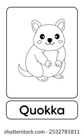 Letras Q é para Quokka. Páginas de coloração Quokka. Animal Flashcard printable aprender letras Alfabeto para a educação das crianças e atividade de jogo. Planilhas de jardim de infância e pré-escola imprimíveis para crianças.