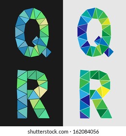 Letters Q and R. Colorful geometric font. 