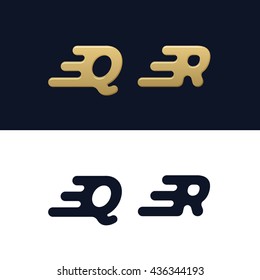 Letters Q R logo template. Fast speed round stripes design element vector illustration. Corporate branding identity