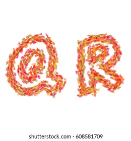 The letters Q, R made of autumn leaves.