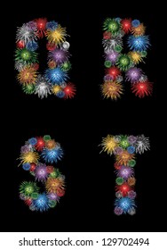 letters (Q, R, S, T) made from colorful in the form of fireworks letters - check my portfolio for other letters.